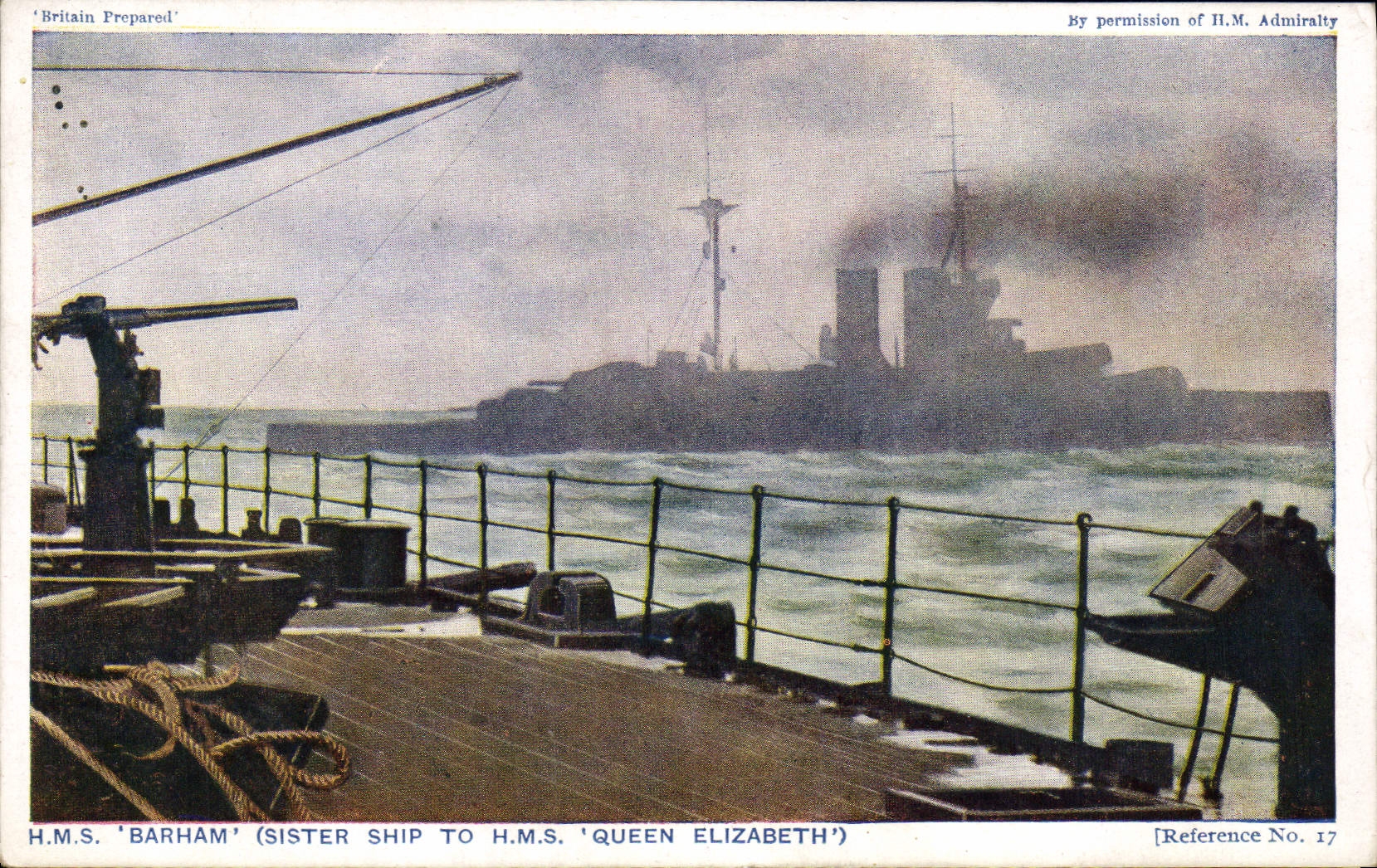 Vintage Postcard Warship HMS Barham Sister ship to HMS Queen Elizabeth