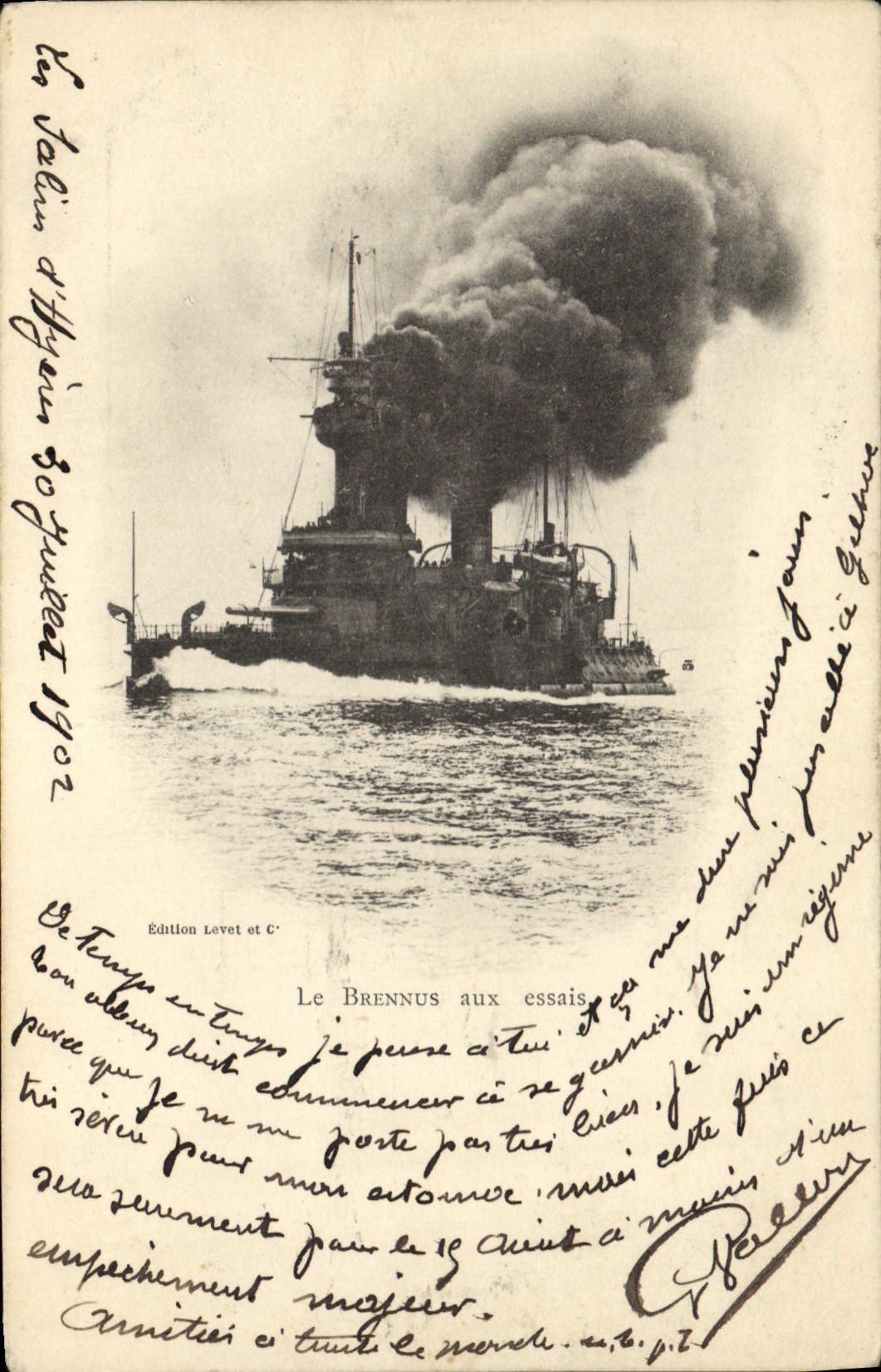 Vintage Postcard Warship Brennus to the tests
