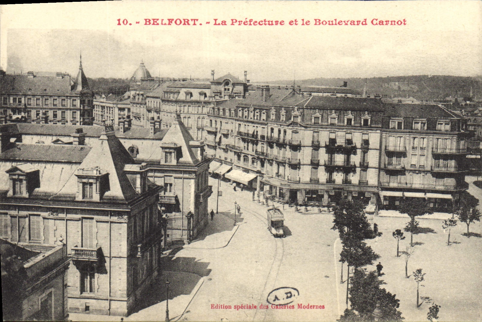 Vintage Postcard Belfort Prefecture and the Carnot boulevard