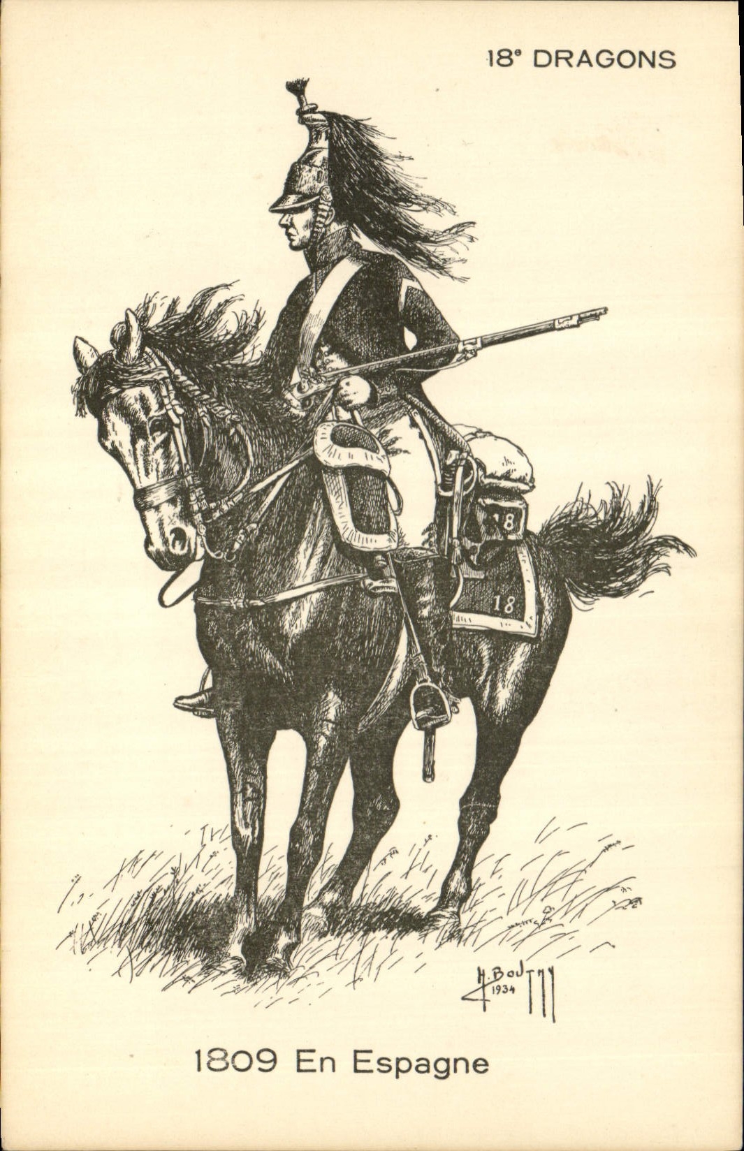 CPA Militaria 18em Dragons 1809 en Espagne