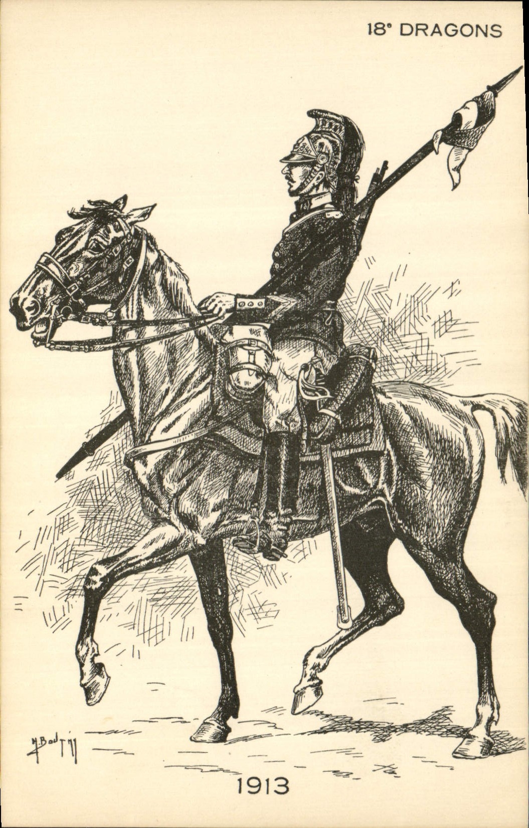 CPA Militaria 18eme Dragons 1913