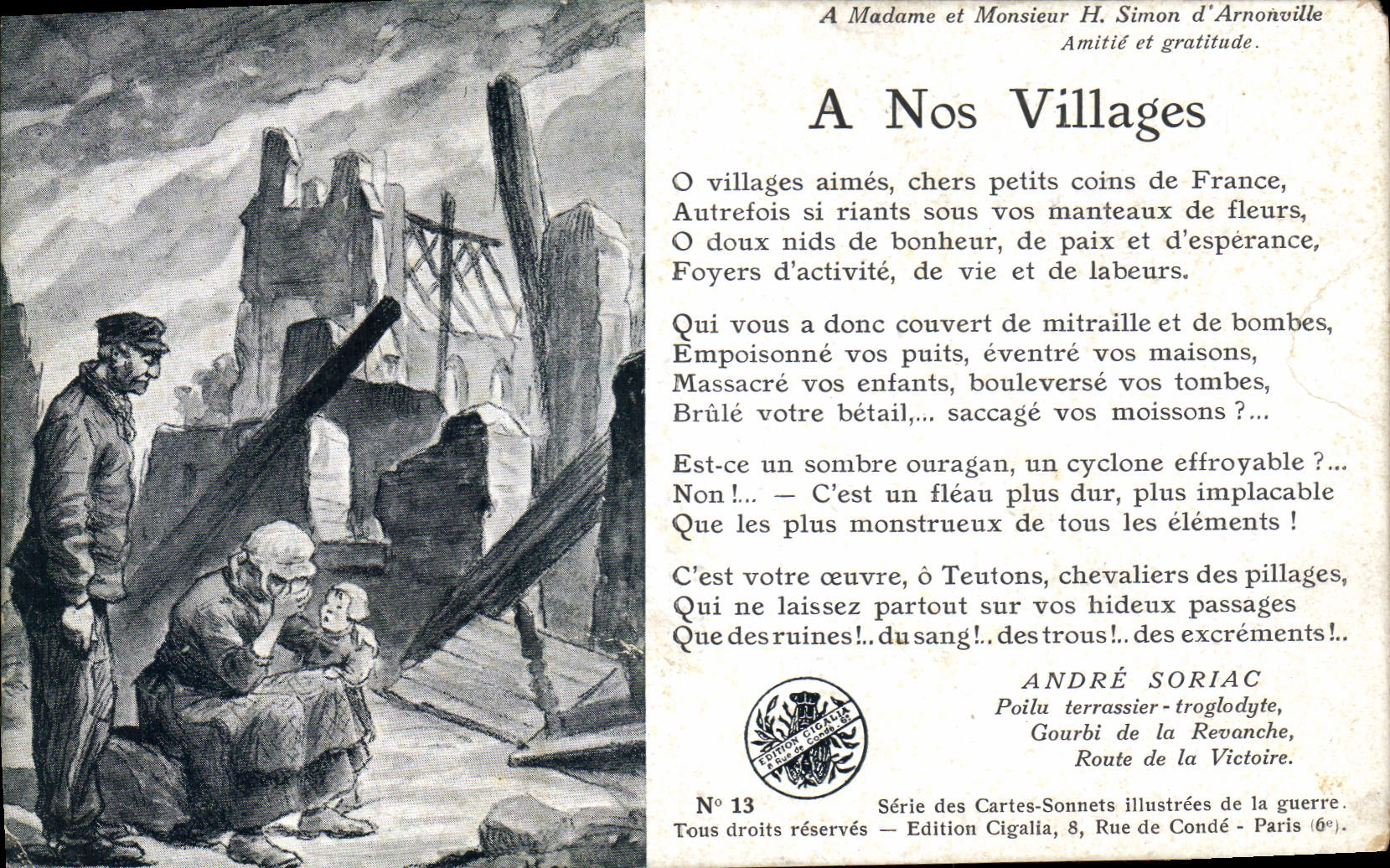 Vintage Postcard Militaria A our villages