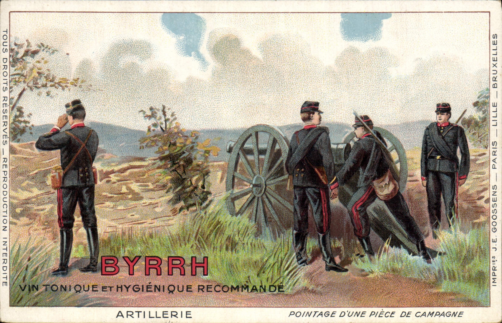 CPA Militaria Byrrh Artillerie Pointage d'une piece de campagne