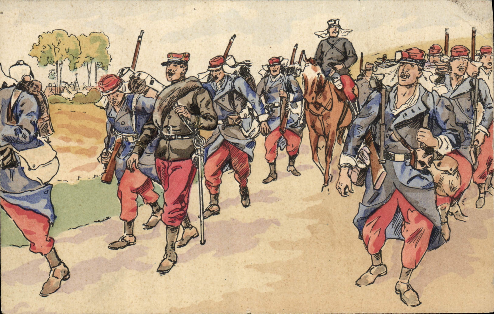 CPA Militaria En manoeuvres La chason de route