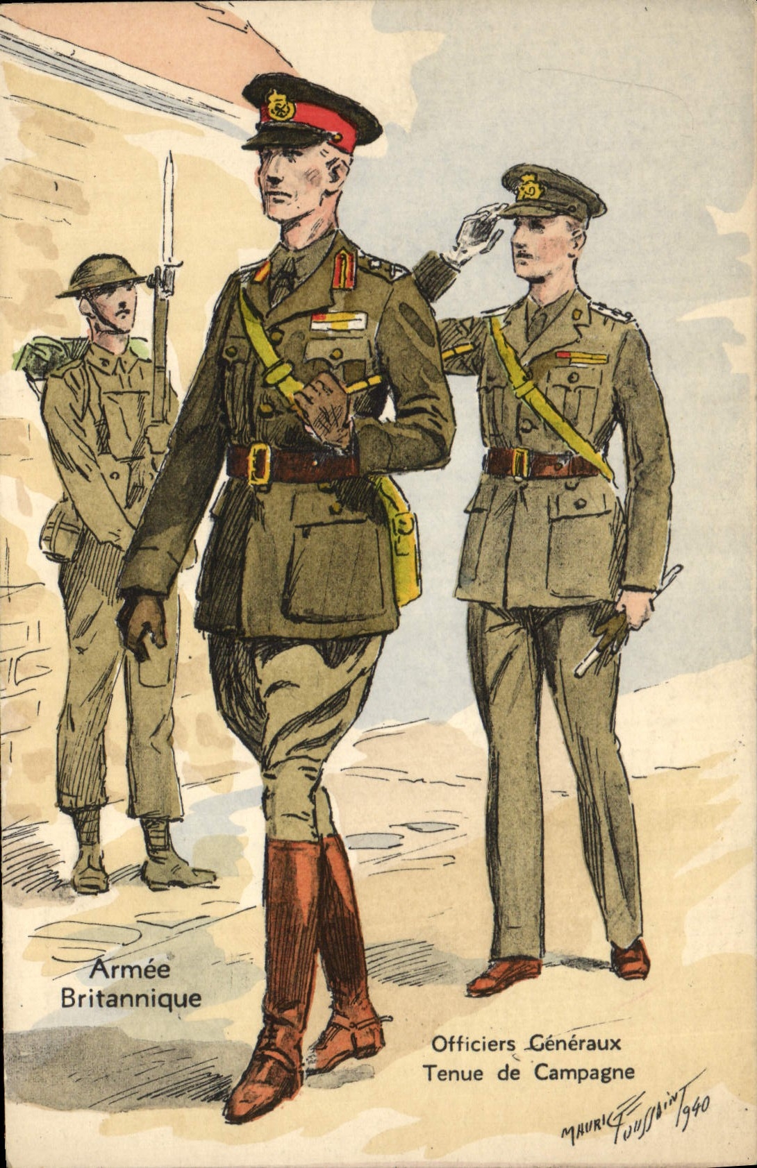 British Vintage Postcard Militaria Armed general Officers Combat dress