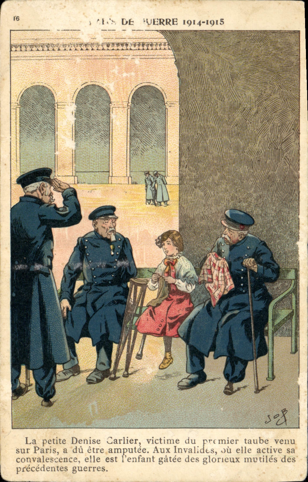 Vintage Postcard Militaria the small Denise Carlier victim of the first taube