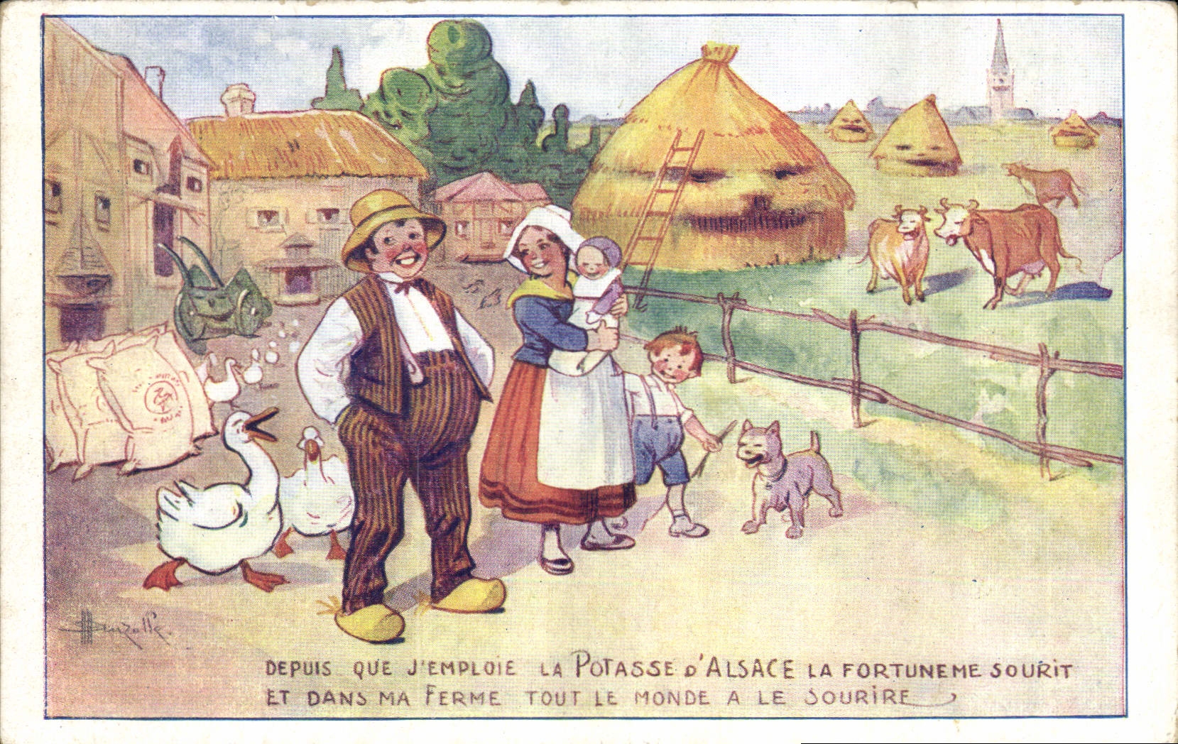 CPA Publicite Potasse d'Alsace Vaches Ferme Chien