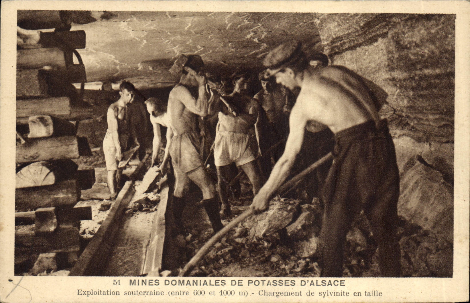 Vintage Postcard Publicity domanial Mines of Potashes of Alsace Underground working sylvinite Loading in the face