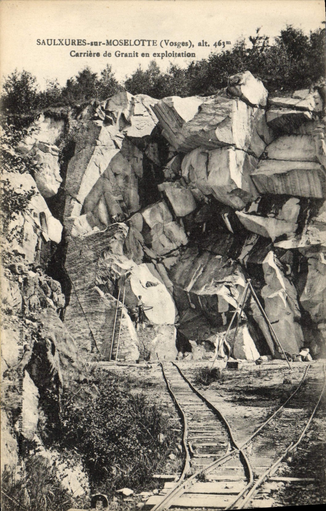 Vintage Postcard Saulxures Salte quarries on Moselotte Career of granite in exploitation