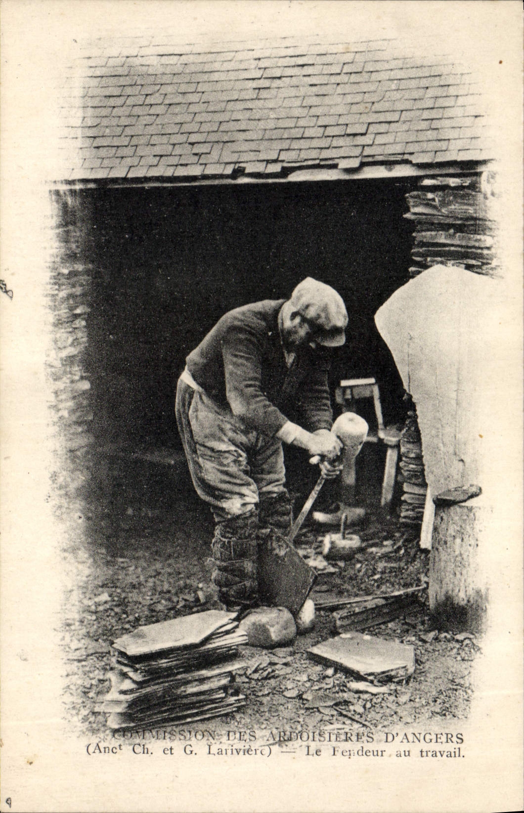 Vintage Postcard Salte quarries Commission of the salte quarries of Angers the splitter to work SIGNAL