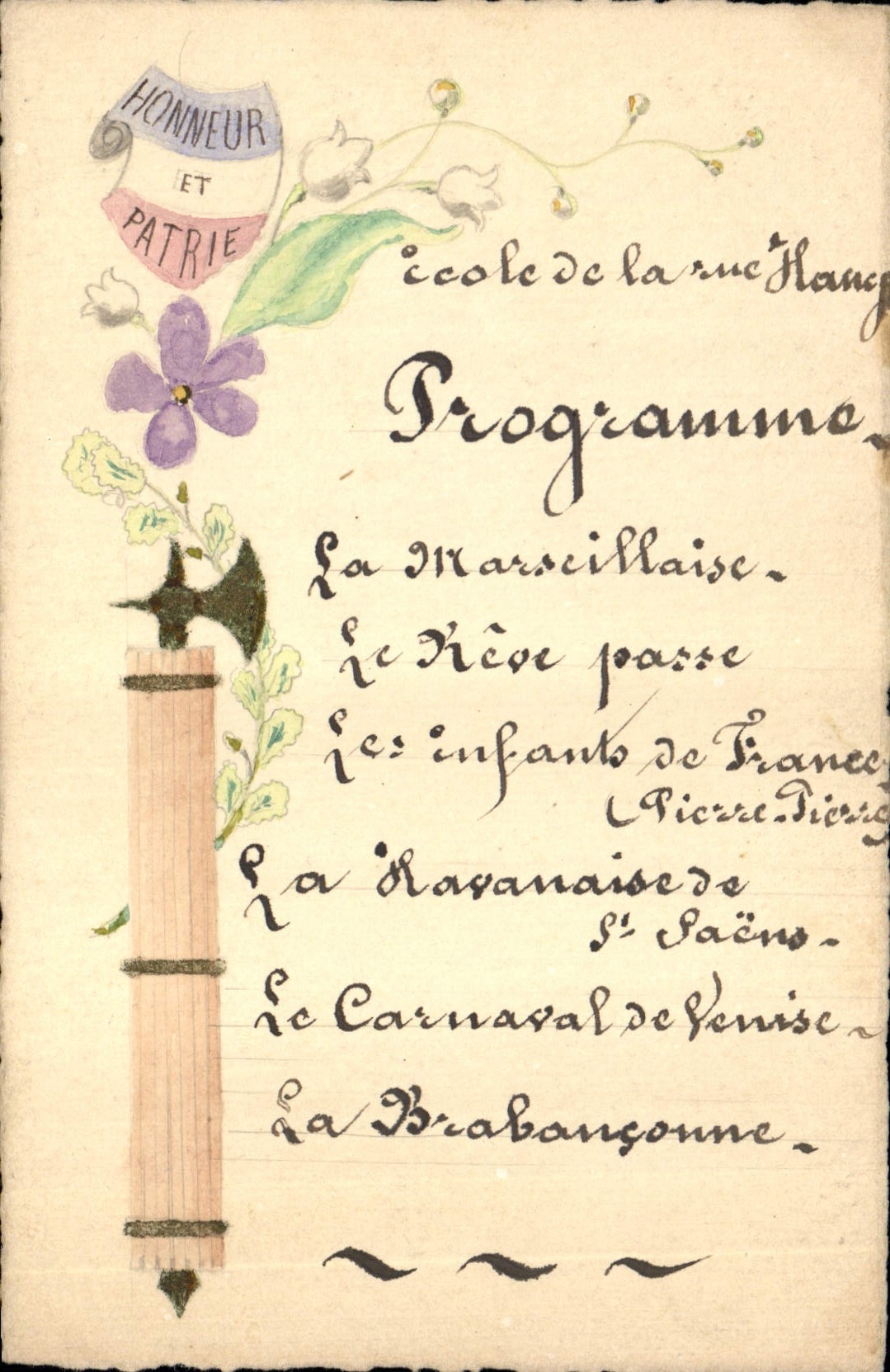 Vintage Postcard Fantasy Flowers Honor and Fatherland (drawing has the hand)