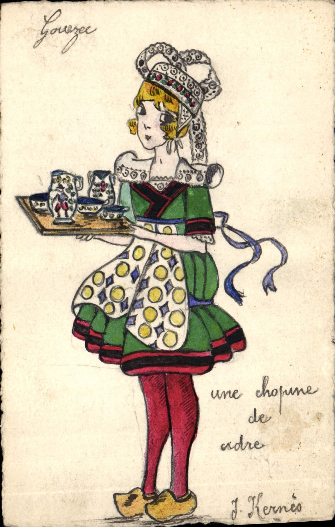 Vintage Postcard Fantasy Brittany Child (drawing has the hand)