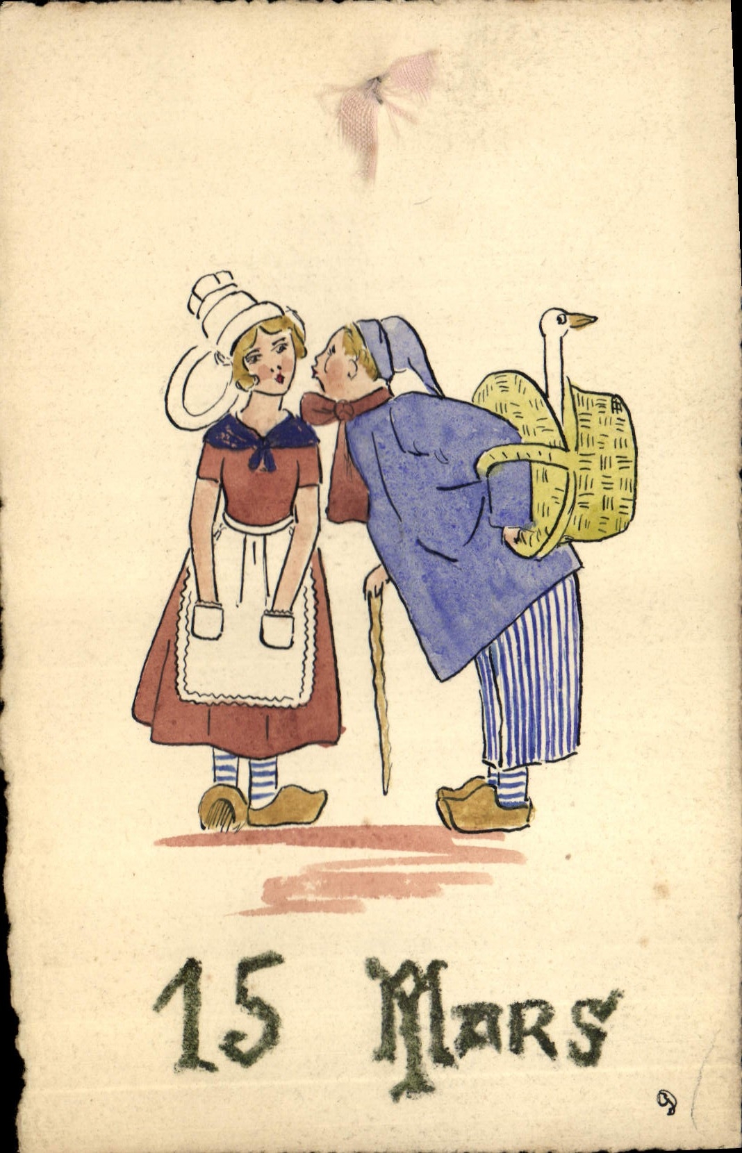 Vintage Postcard Fantasy Woman March 15th (drawing has the hand)