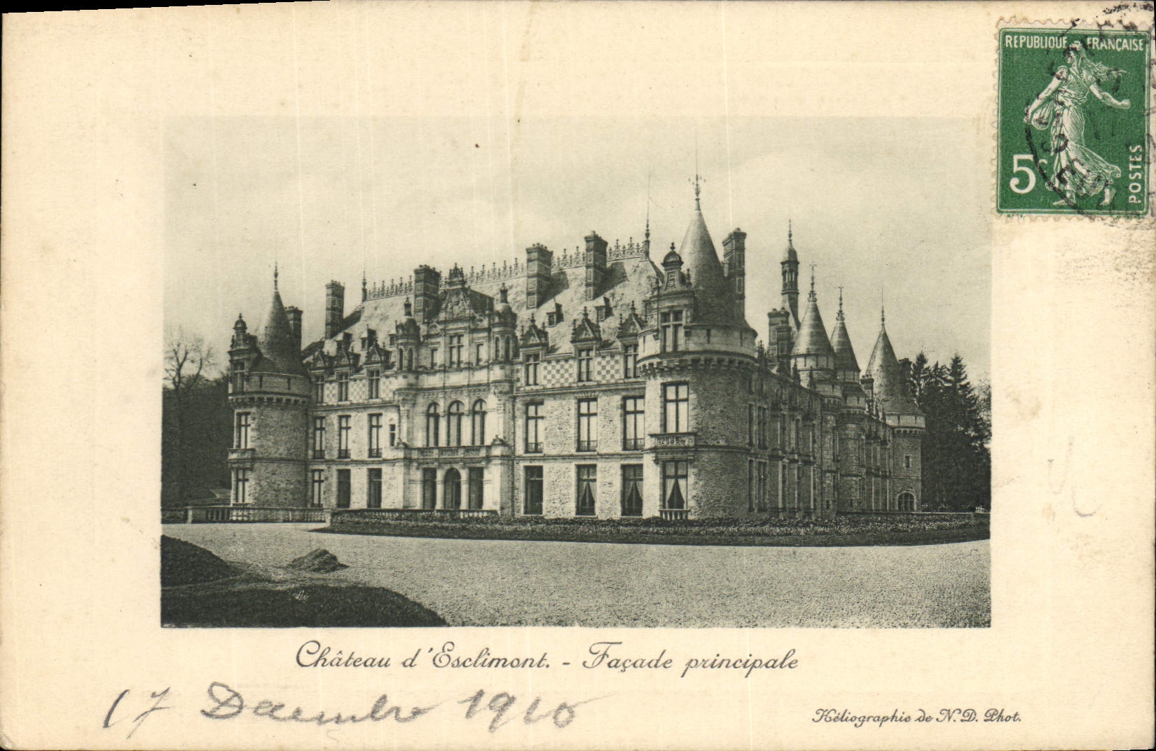 Vintage Postcard Castle of Euclimont principal Frontage