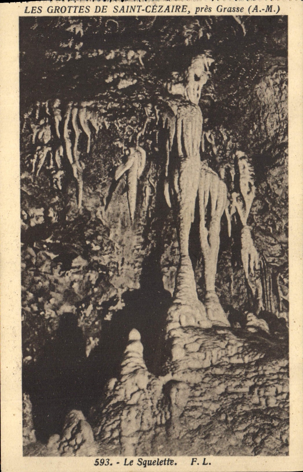 Vintage Postcard Cave Caves of Cezaire Saint close Fatty the skeleton