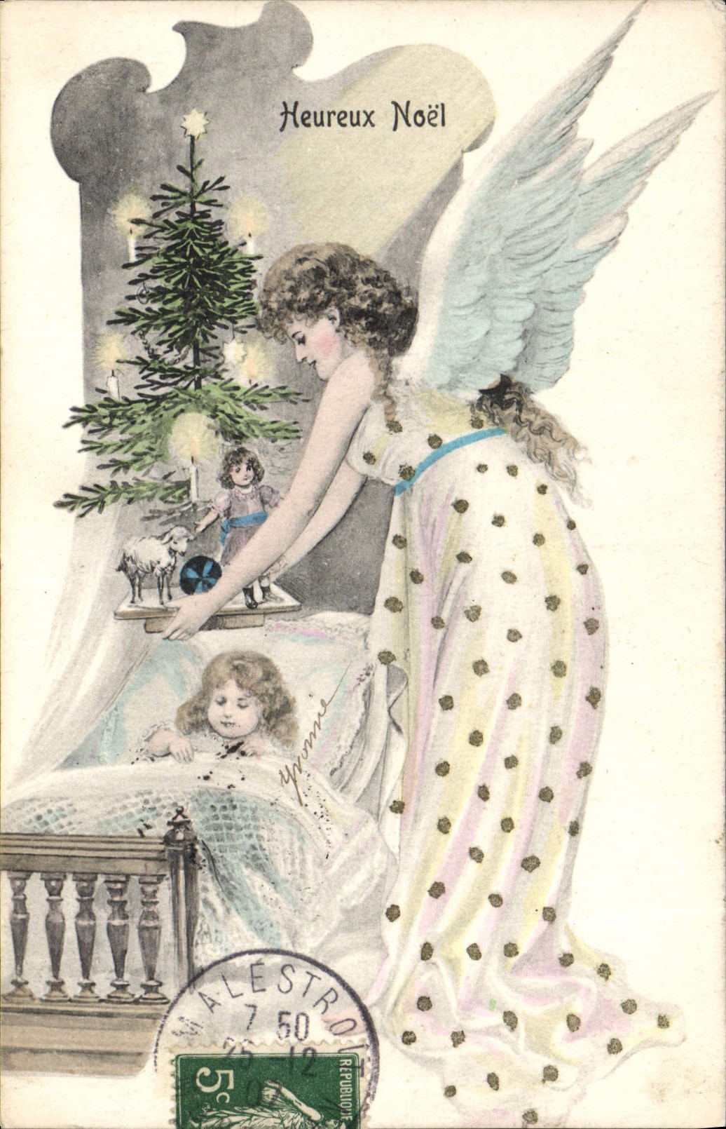Vintage Postcard Fantasy Child Headstock Angel Christmas