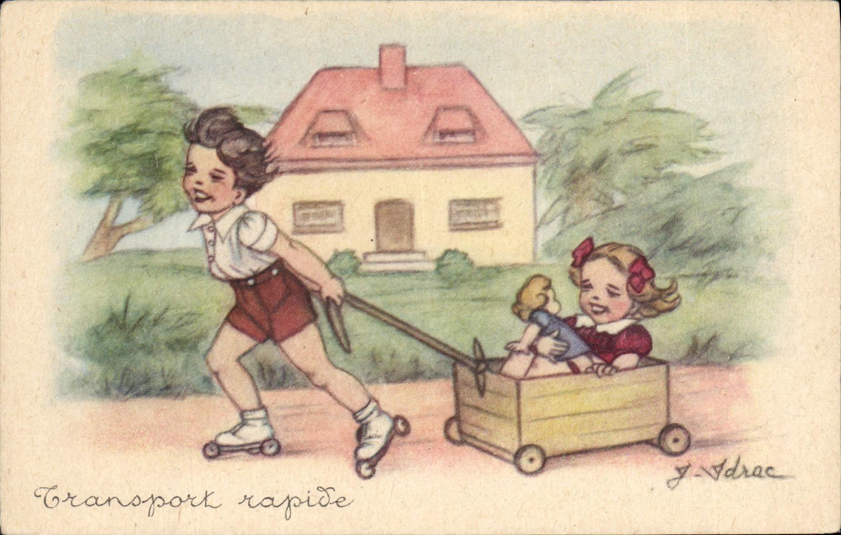 CPA Fantaisie Enfant Poupee Transport rapide 