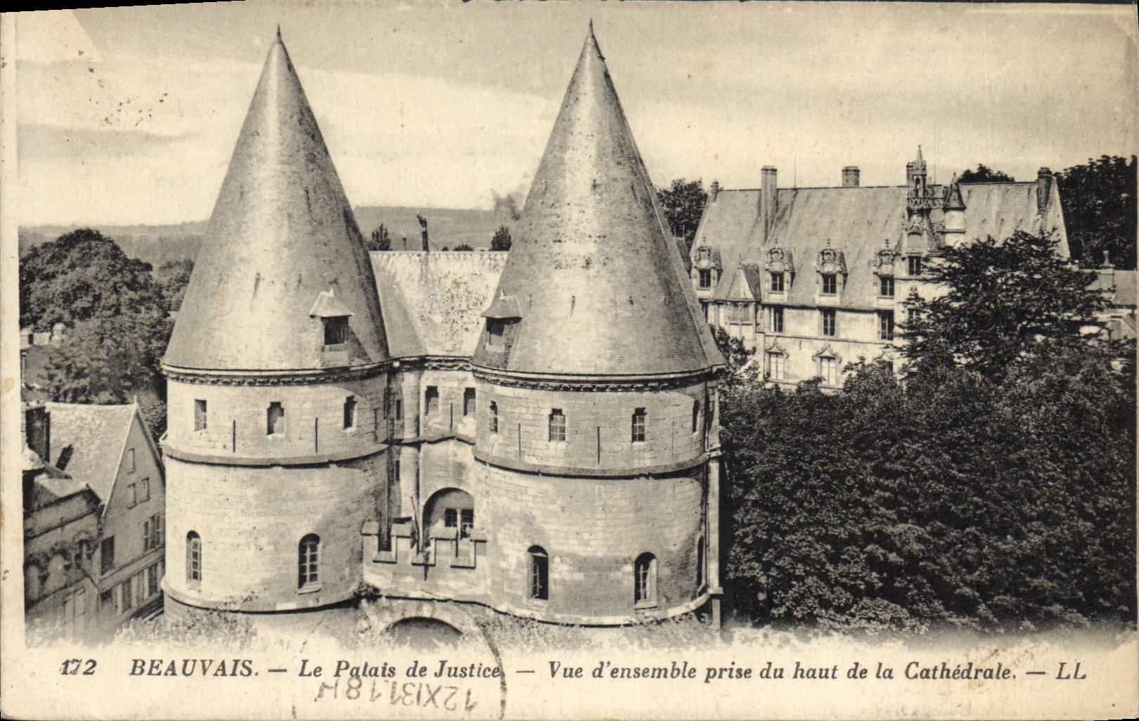 Vintage Postcard Law courts Beauvais Overall picture catch from the top of the cathedral