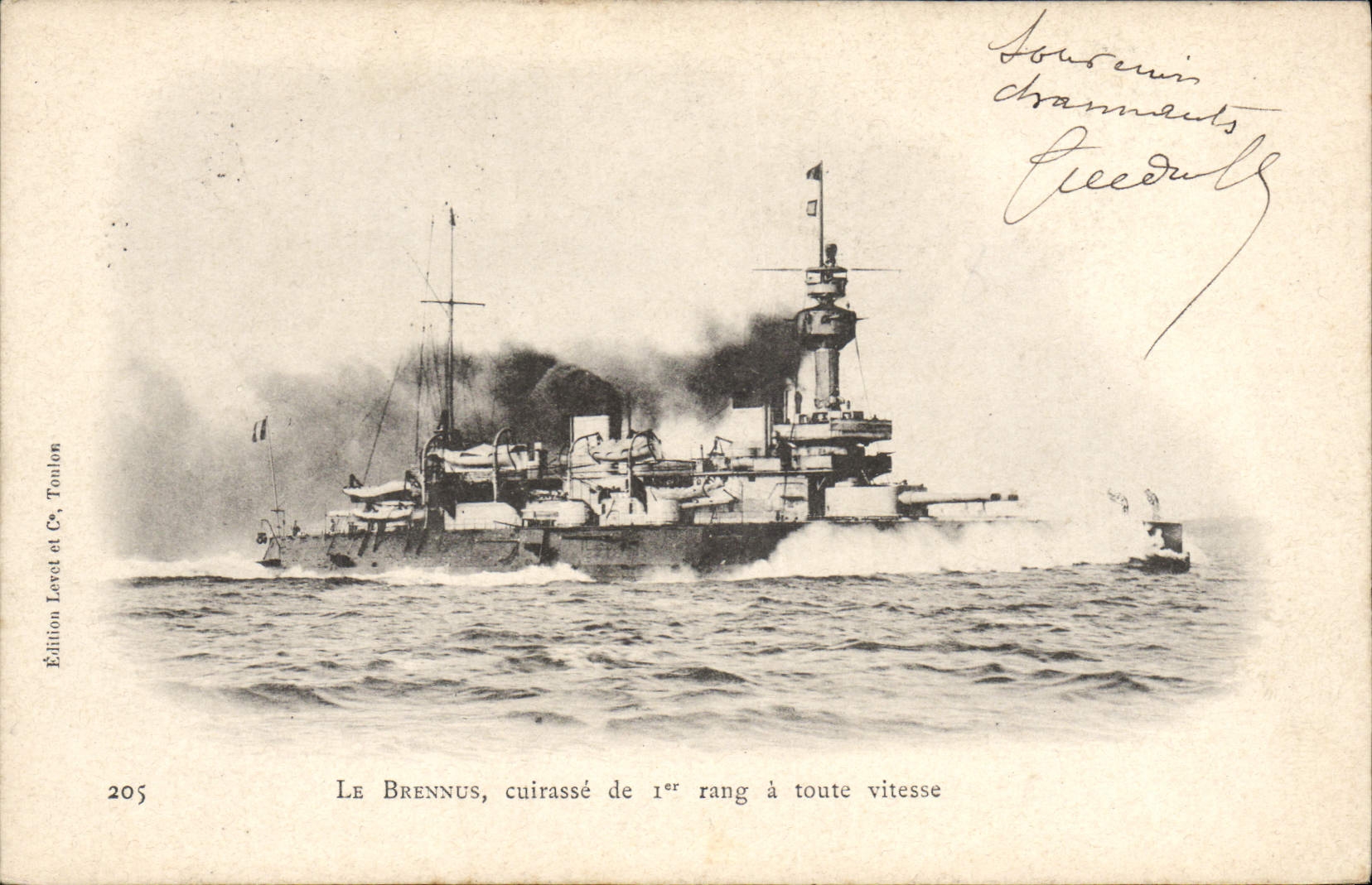 CPA Bateau de Guerre Le Brennus Cuirasse de 1er rang a toute vitesse