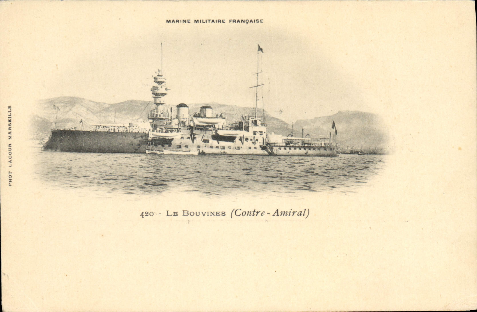 Vintage Postcard Warship Bouvines Against Admiral