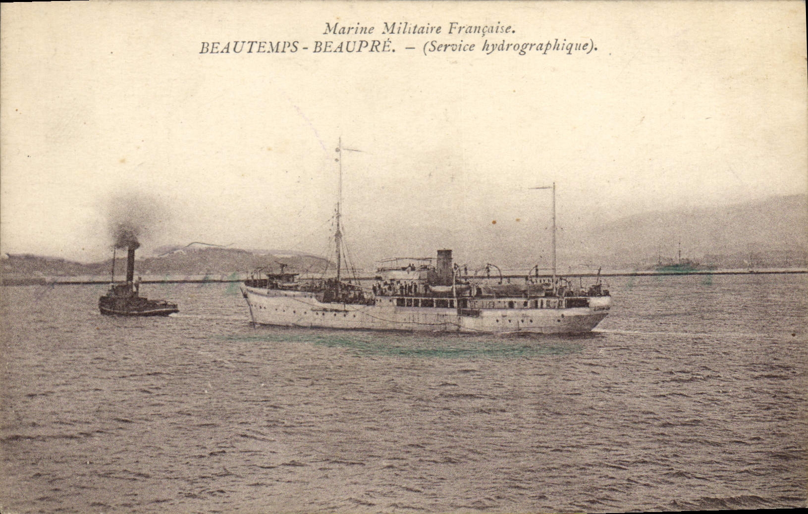 Vintage Postcard Warship Beautemps Hydrographic Bowsprit Service
