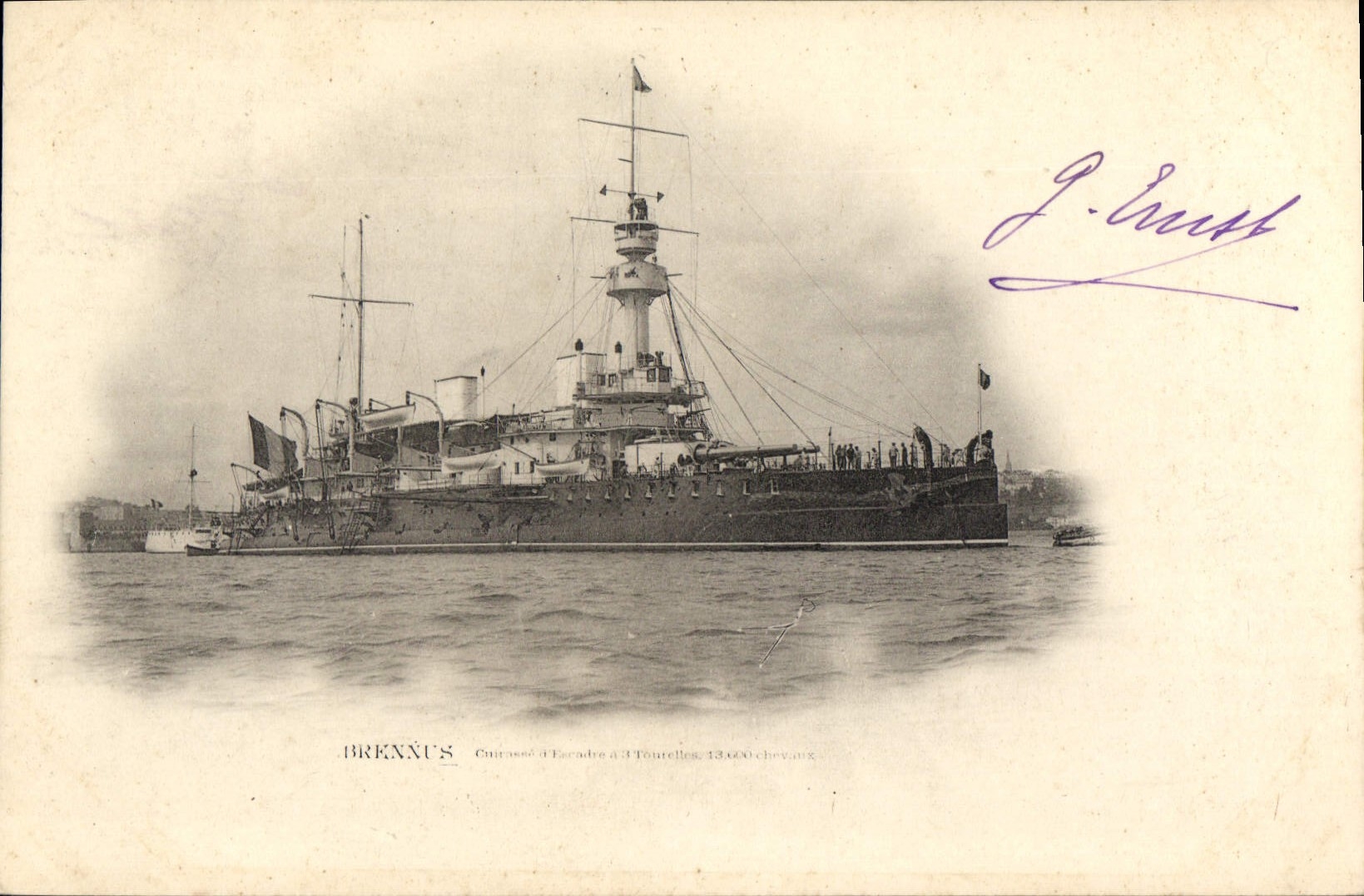 CPA Bateau de Guerre Brennus Cuirasse d'escadre a tourelles 