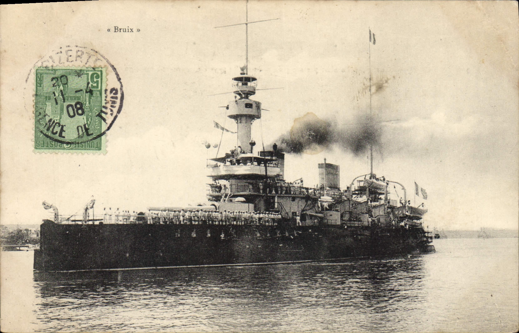 Vintage Postcard Warship Bruix Tunisia