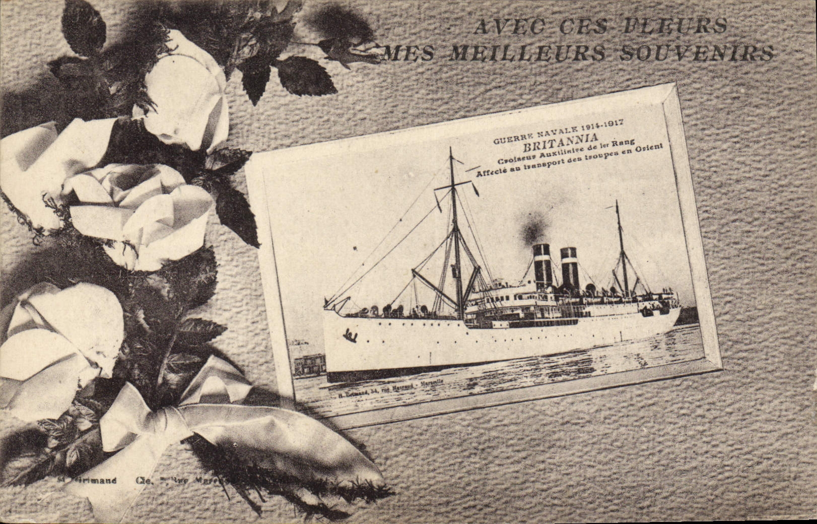 CPA Bateau de Guerre Britannia Croiseur Auxiliaire de 1er rang Transport des troupes en Orient