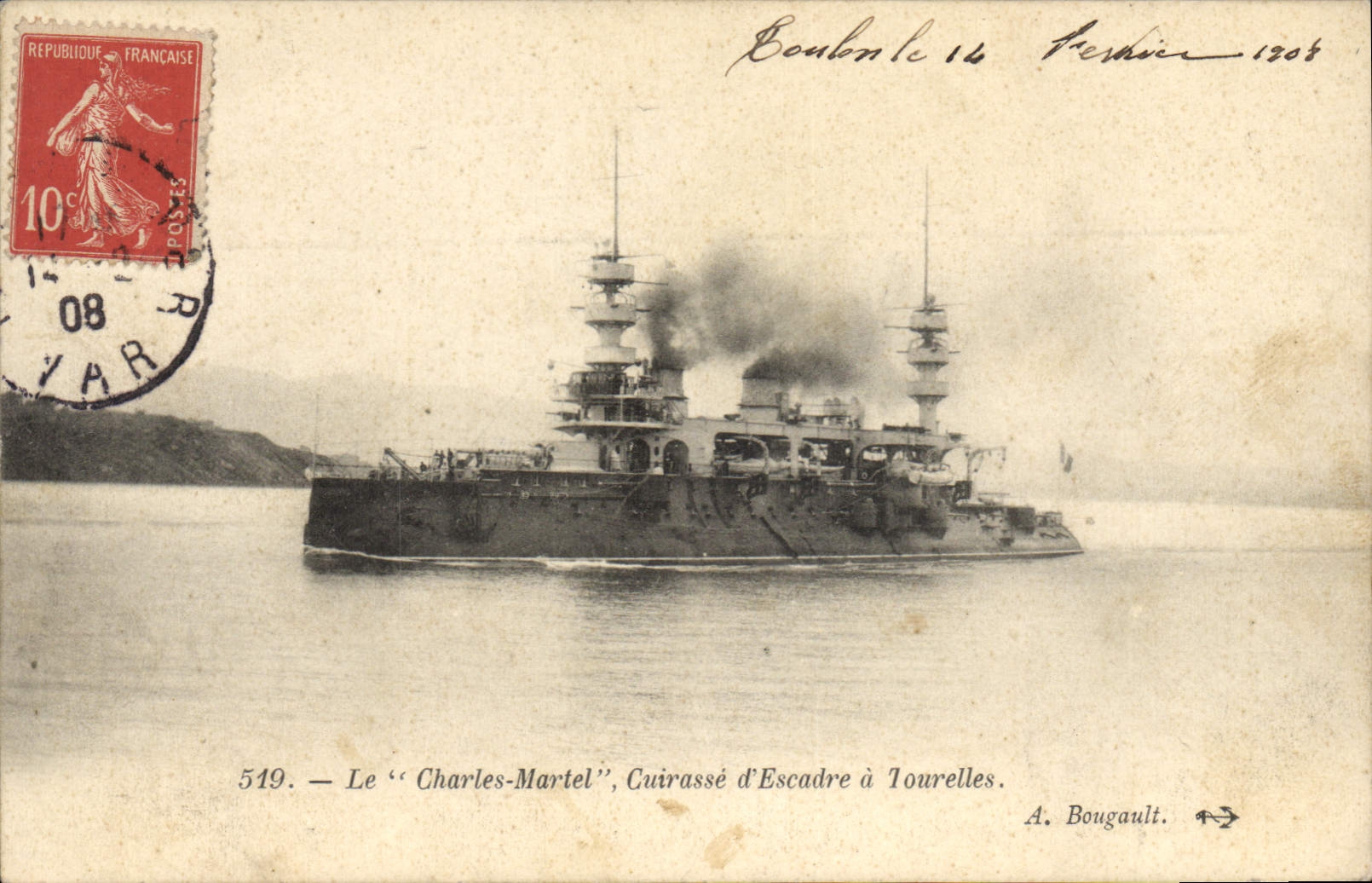 CPA Bateau de Guerre Le Charles Martel Cuirasse d'escadre a tourelles 