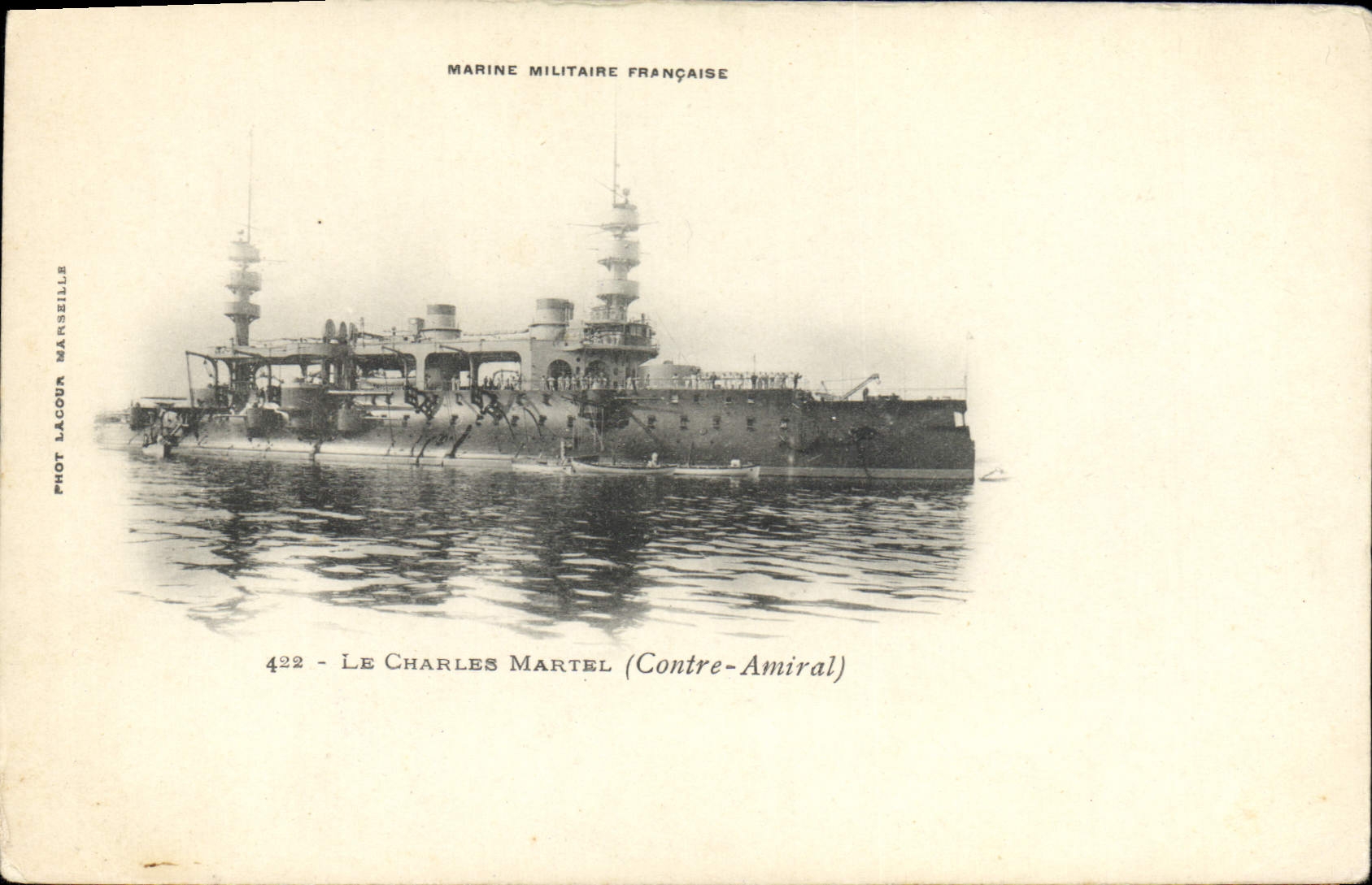 Vintage Postcard Warship the Charles Martel Against Admiral