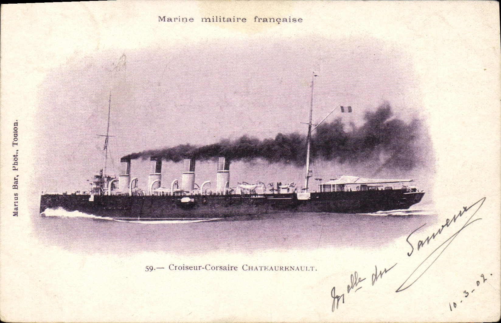 Postal Buque de Guerra Crucero Corsario Chateaurenault