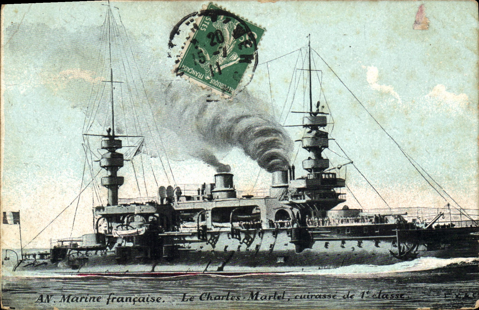 Vintage Postcard Warship the Charles Martel Armours 1st rank