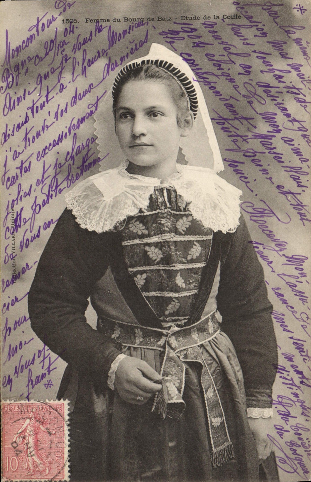 CPA Folklore Femme du Bourg de Batz Etude de la coiffe 