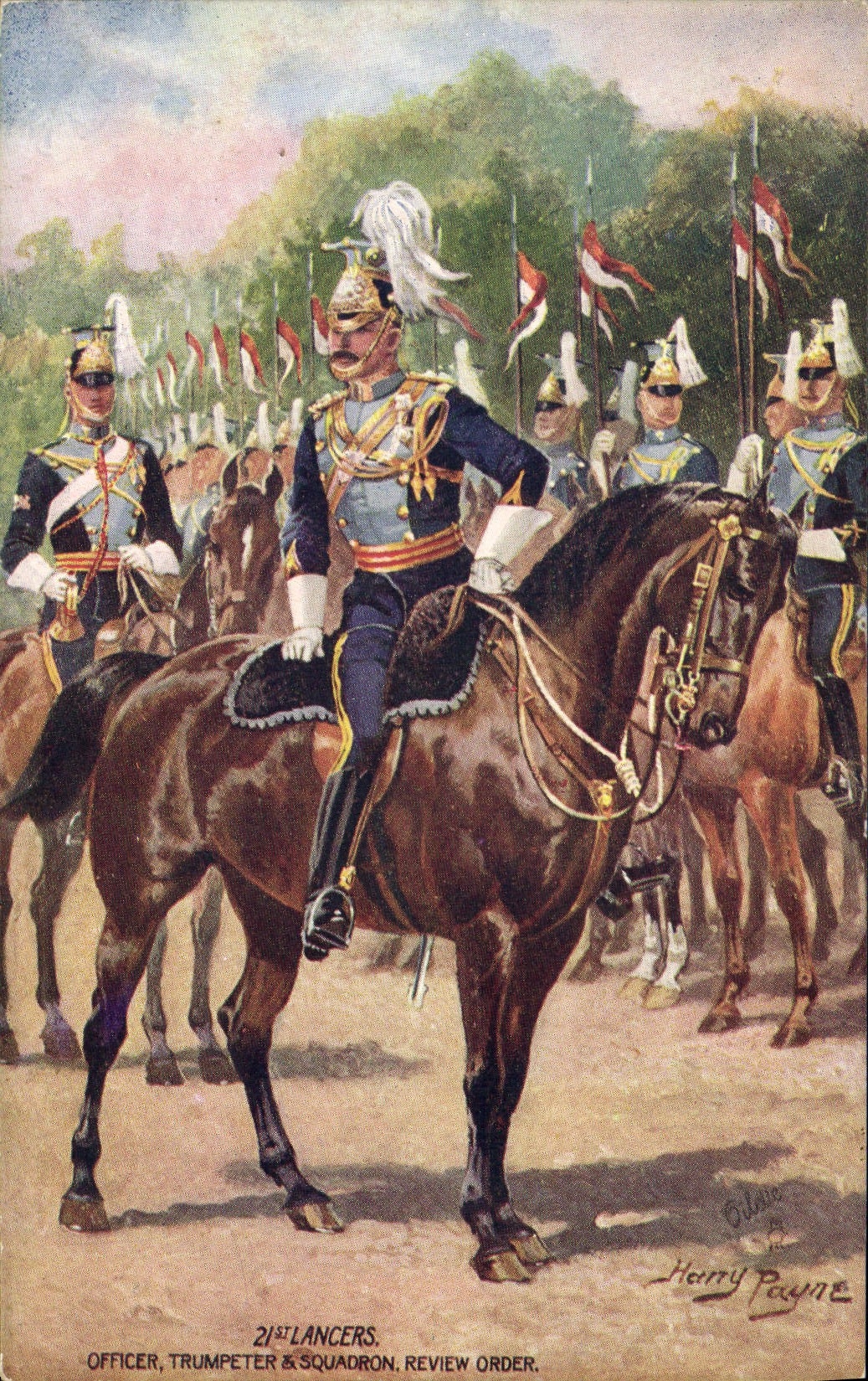 CPA Militaria 21st lancers Officer Trumpeter & squadron Review order