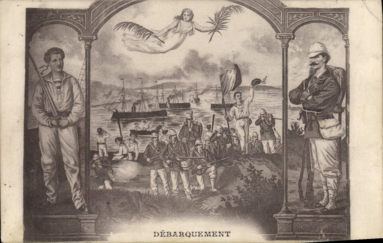 CPA Militaria Debarquement Bateaux 