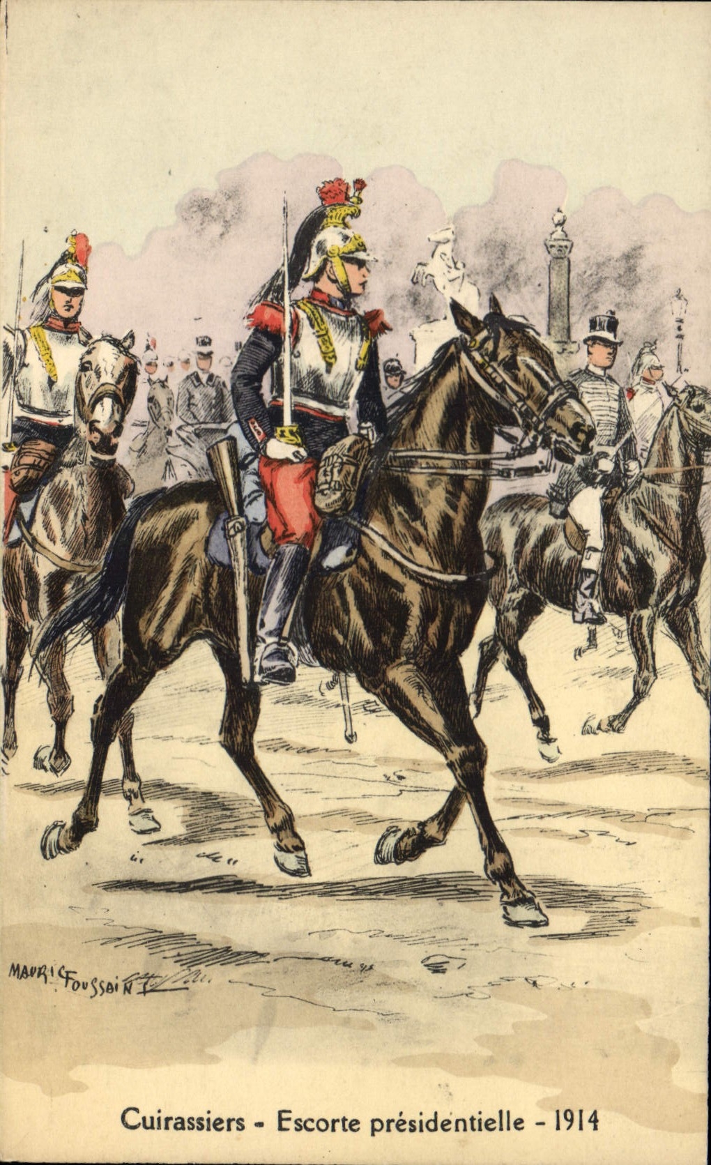 CPA Militaria Cuirassiers Escorte presidentielle 1914