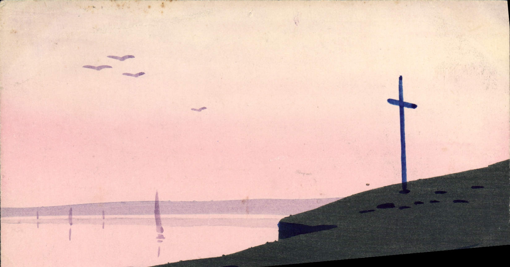 CPA Fantaisie (dessin a la main) Paysage Croix 