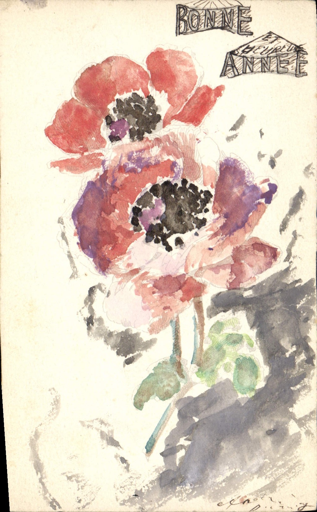 CPA Fantaisie (dessin a la main) Fleurs 