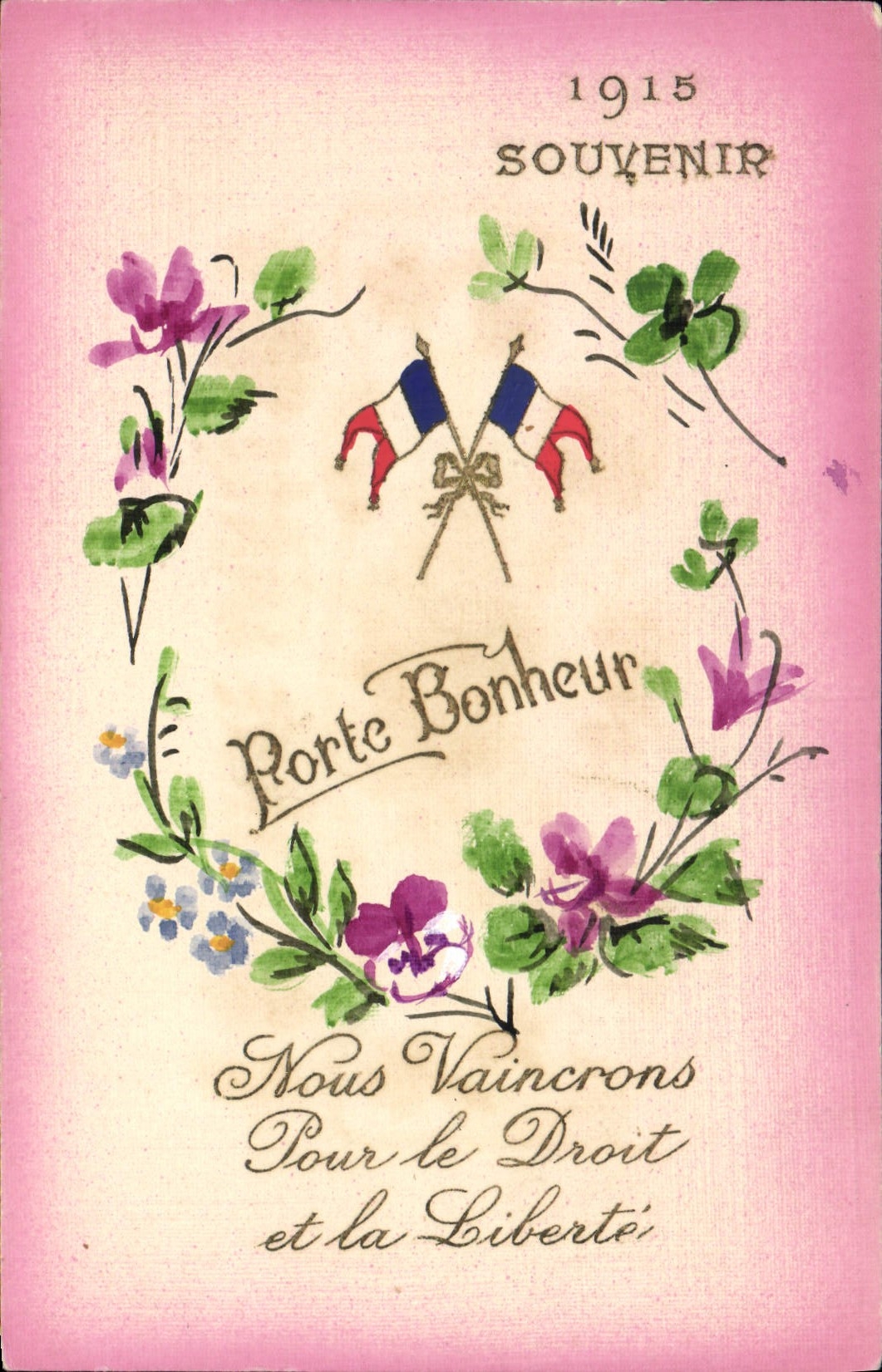 CPA Fantaisie (dessin a la main) Fleurs Drapeaux 