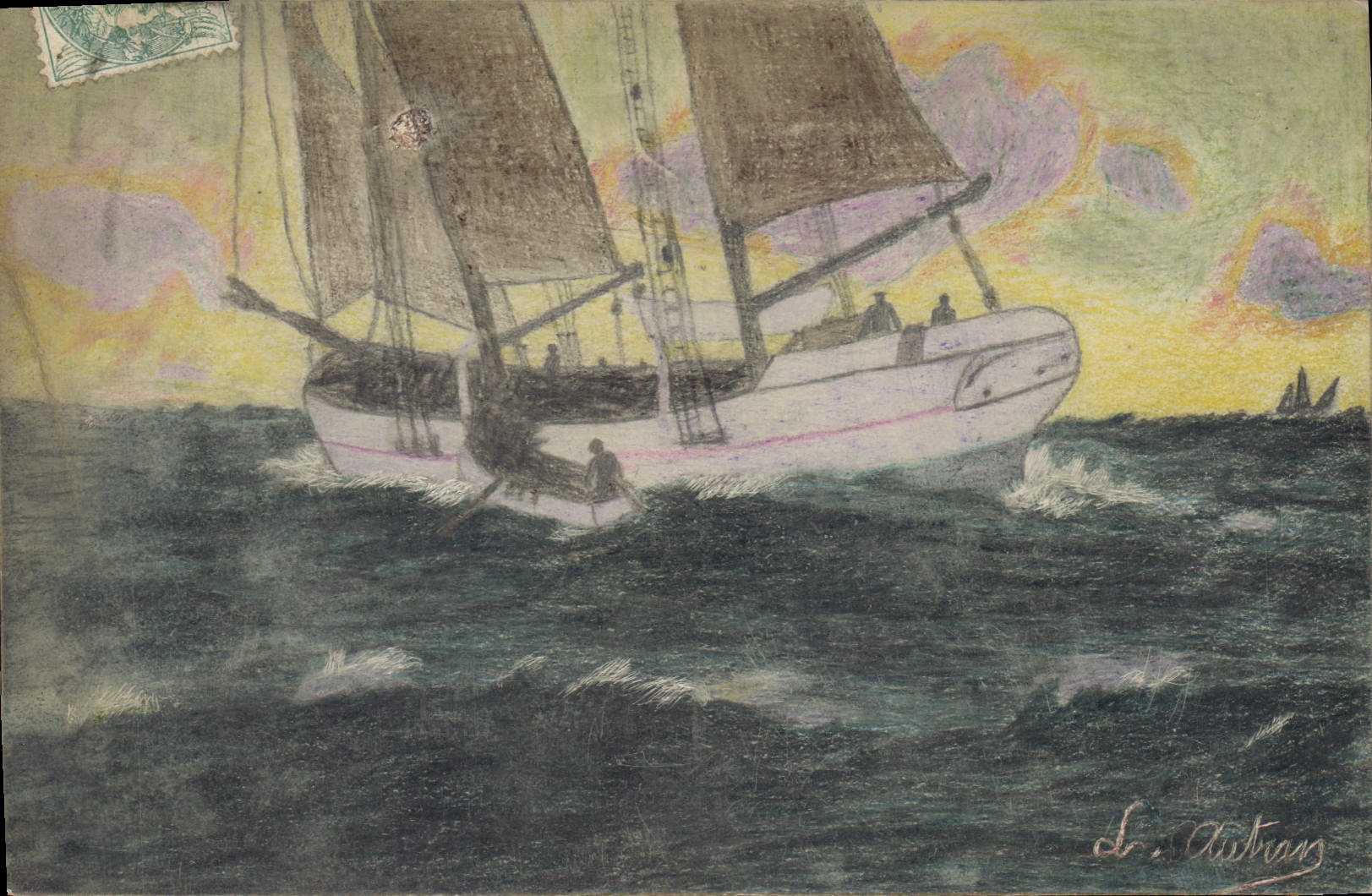 CPA Fantaisie (dessin a la main) Bateau 