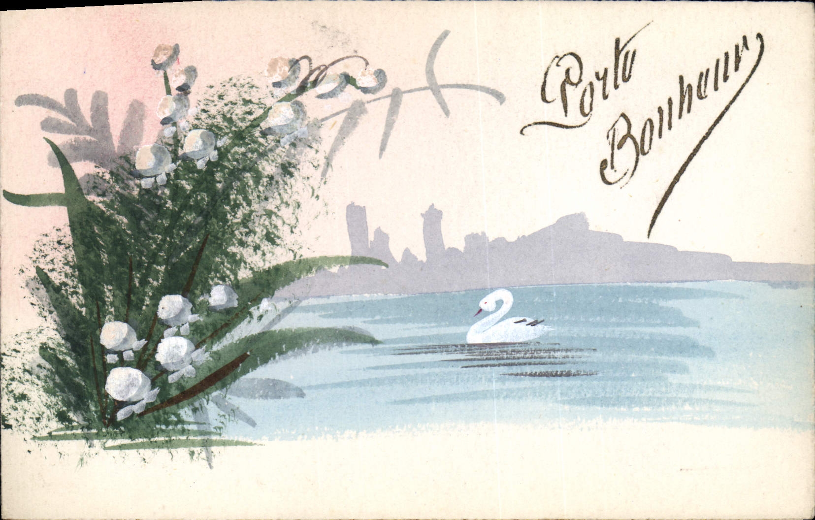 CPA Fantaisie (dessin a la main) Fleurs Cygne  