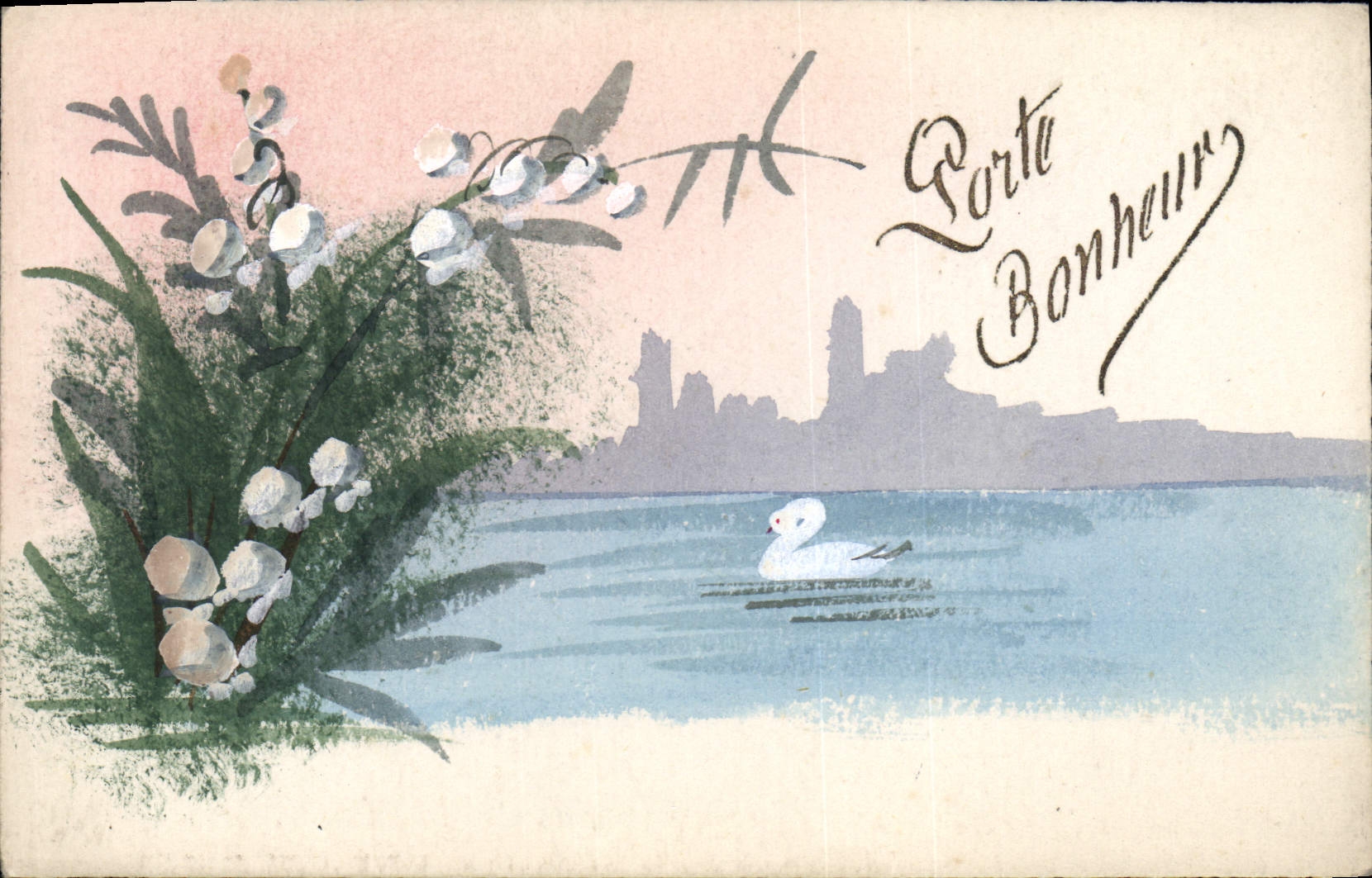 CPA Fantaisie (dessin a la main) Fleurs Cygne Muguet 