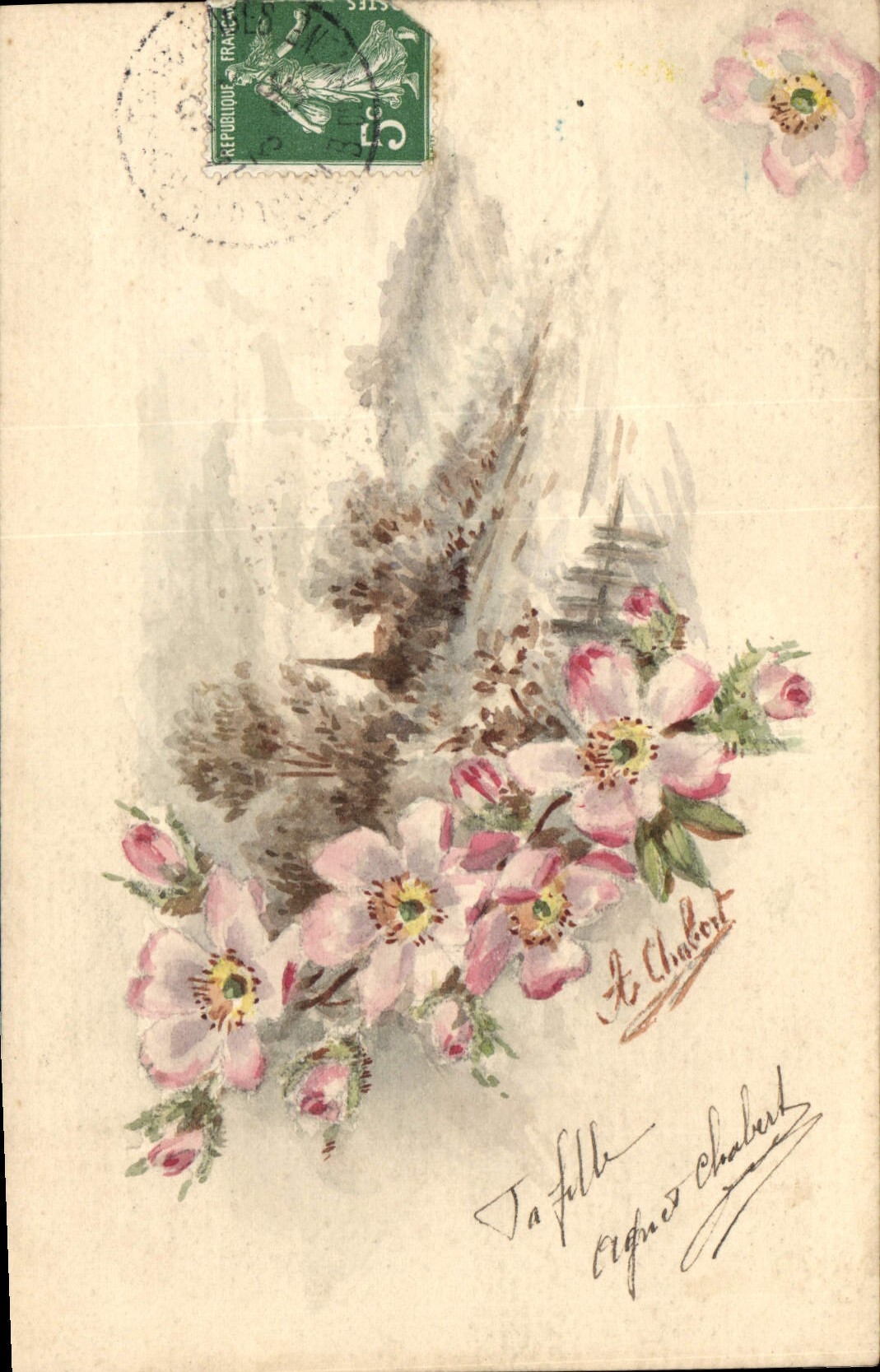 CPA Fantaisie (dessin a la main) Fleurs 