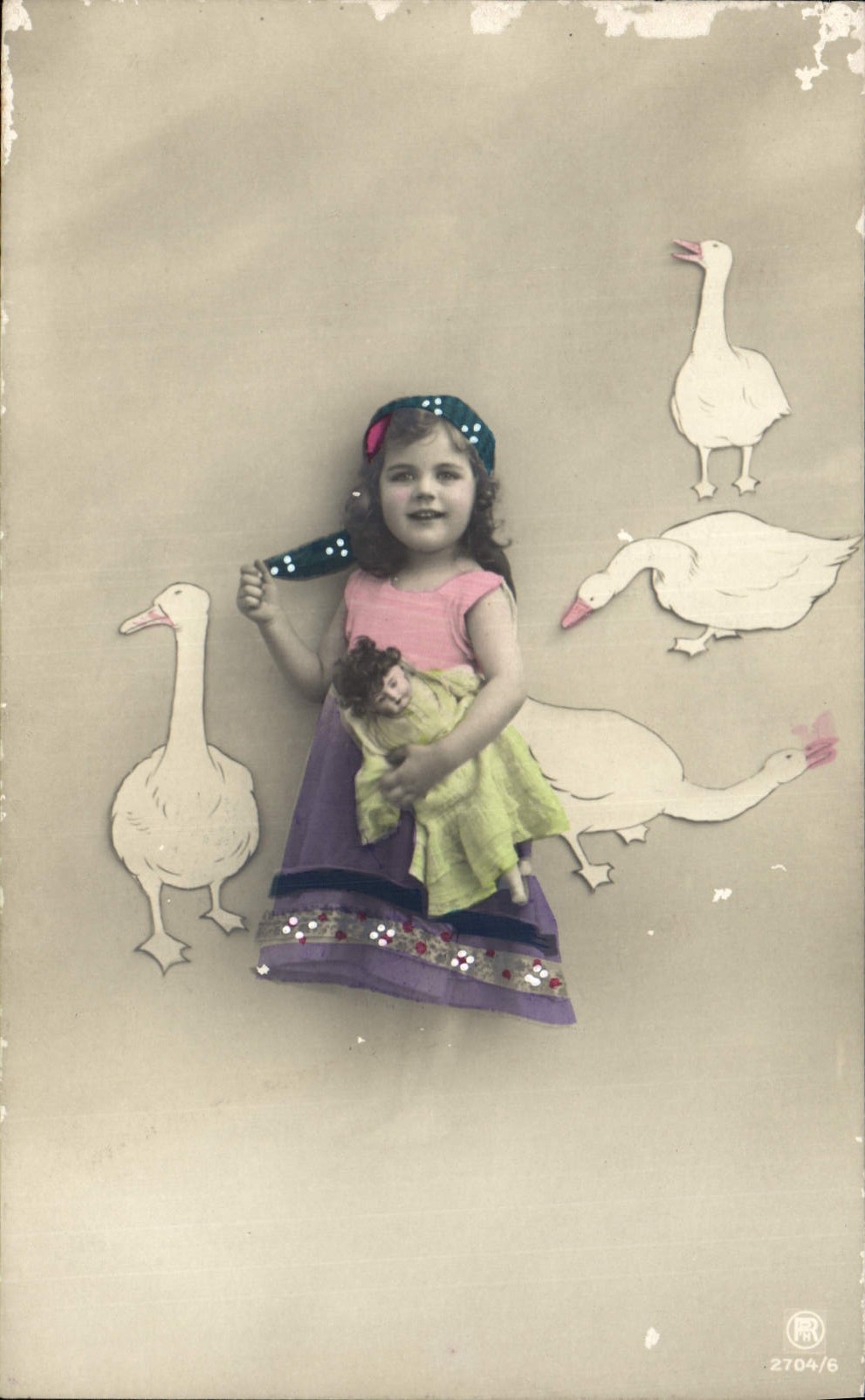 CPA Fantaisie Enfant Poupee Oies 