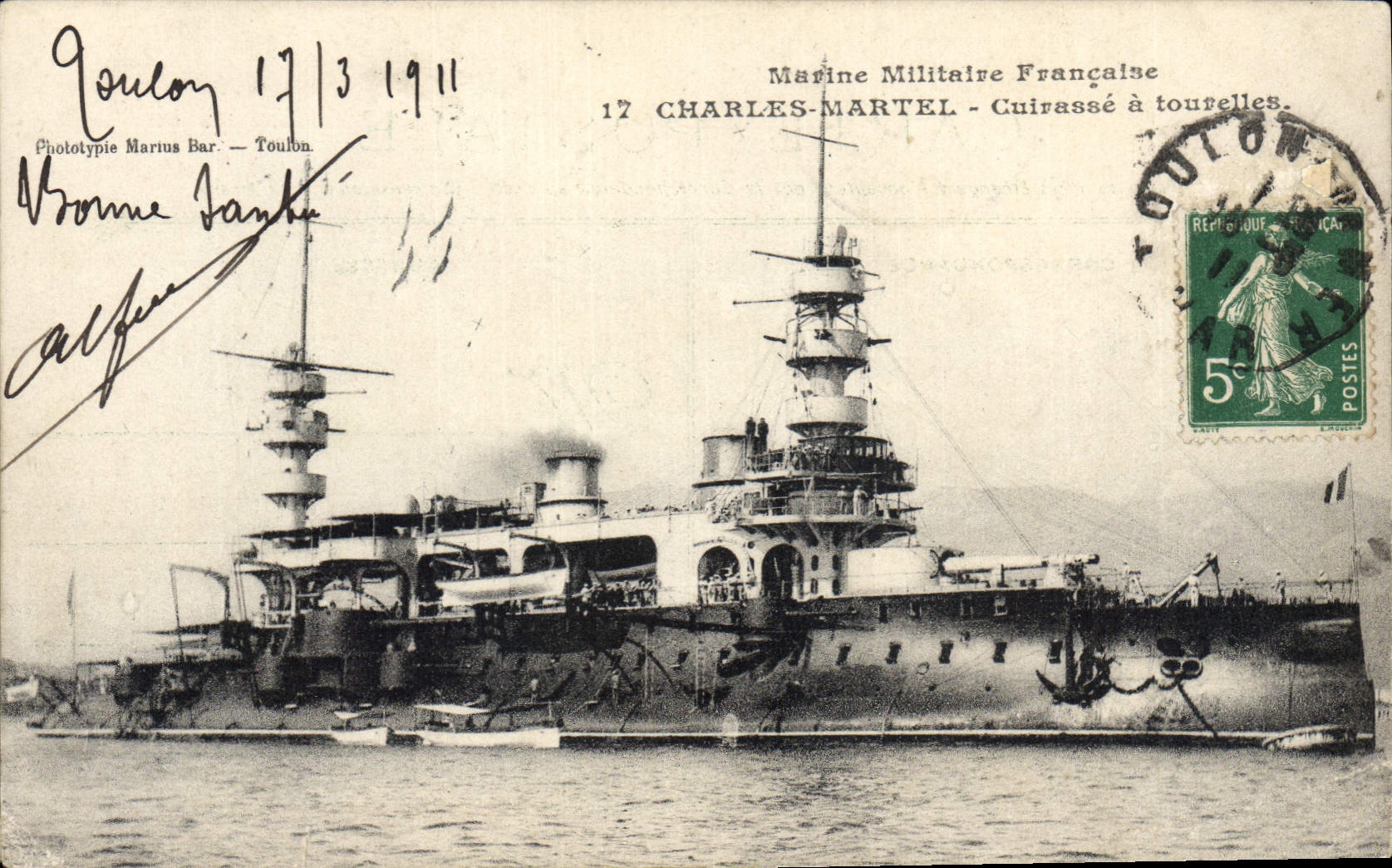 CPA Bateau de Guerre Le Charles Martel Cuirasse de 1ere classe