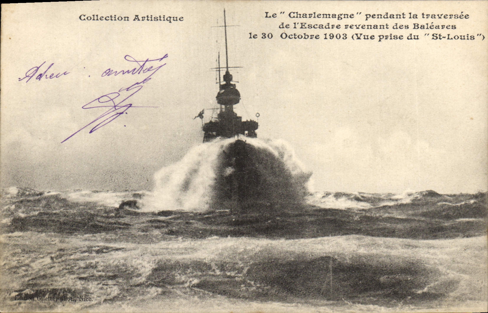 CPA Bateau de Guerre Le Charlemagne pendant la traversee de l'escadre revenant des Baleares Vue pris