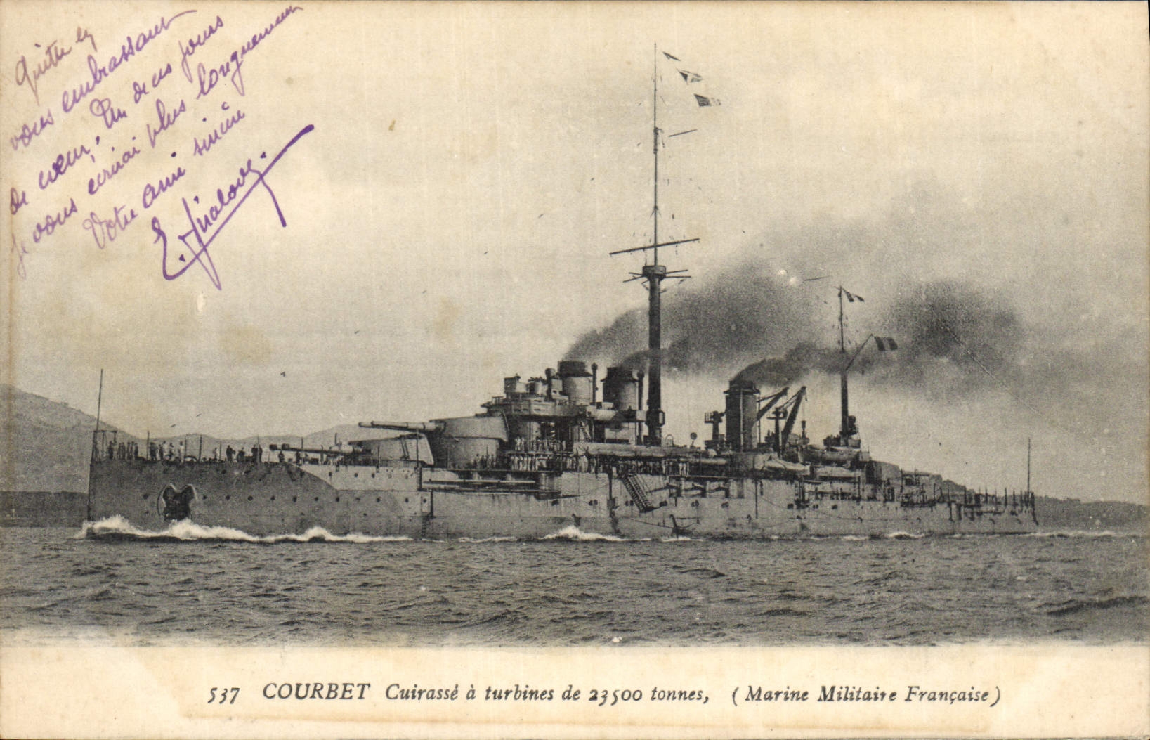 CPA Bateau de Guerre Courbet Cuirasse a turbines