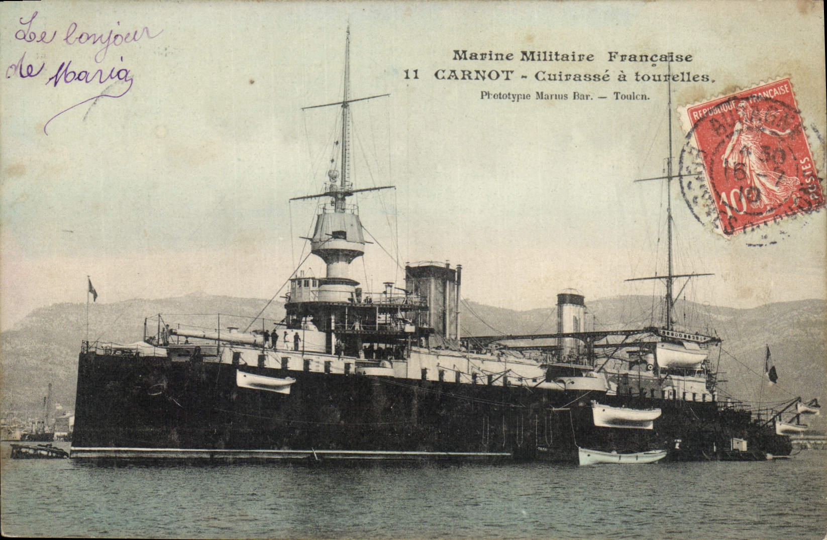 CPA Bateau de Guerre Carnot Cuirasse a tourelles