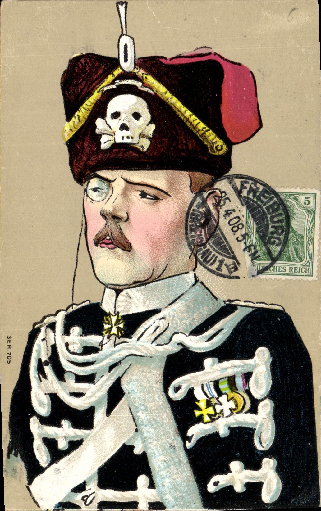 CPA Militaria Officier Tete de mort Medaillles