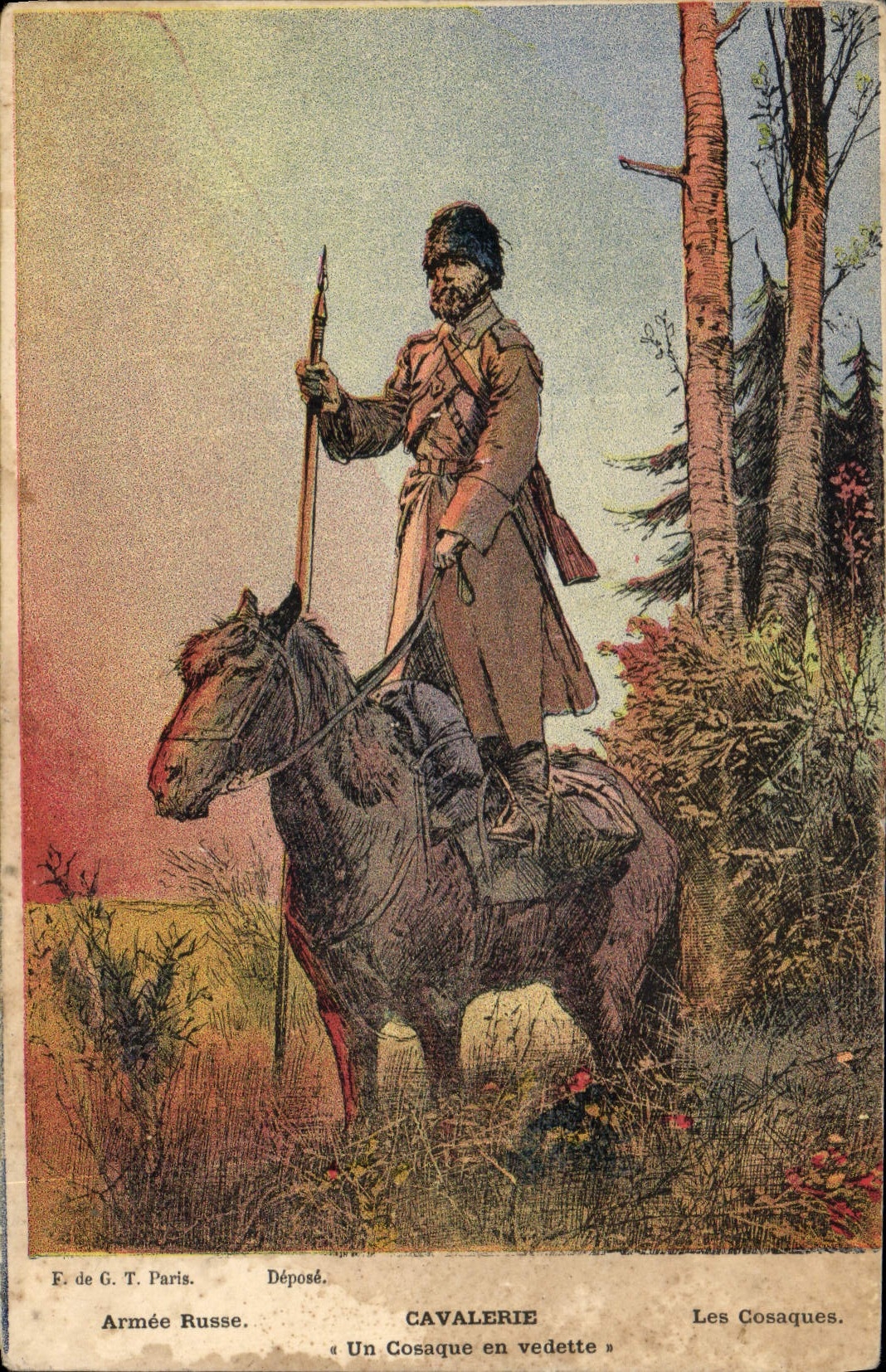 CPA Militaria Cavalerie Un cosaque en vedette 